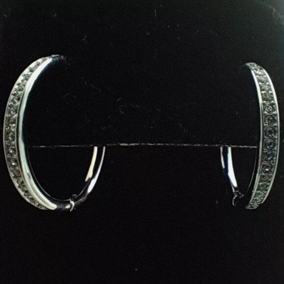 Cate & Chloe Bianca Hoop Earrings 18k White Gold Plated, Swarovski Crystal 25mm - Picture 6 of 8